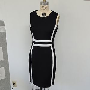 Calvin Klein Black and White Sheath Midi Dress